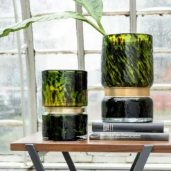 LANA DECO - Vase rond design "tâche winter" 23cm vert