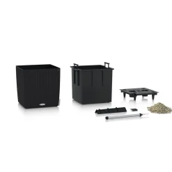 LECHUZA - Pot Cube Cottage 40 - kit complet, noir graphite