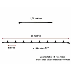 LEDMAXX - Guirlande guinguette 50m 50 douilles e27 professionnelle extensible ip65 exterieur