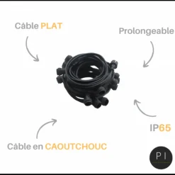 LEDMAXX - Guirlande guinguette 10m 10 douilles e27 ip65 extérieur connectable câble plat noir professionnelle