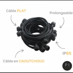 LEDMAXX - Guirlande guinguette connectable 30 m 90 douilles câble plat noir caoutchouc professionnelle