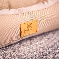 Lit chiens et chats couchage chester 60, avec coussin double-face, tweed et velours, lavable, beige