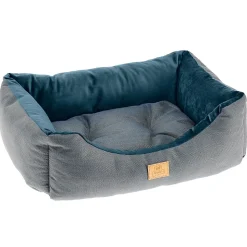 Lit chiens et chats couchage chester 60, avec coussin double-face, tweed et velours, lavable, bleu