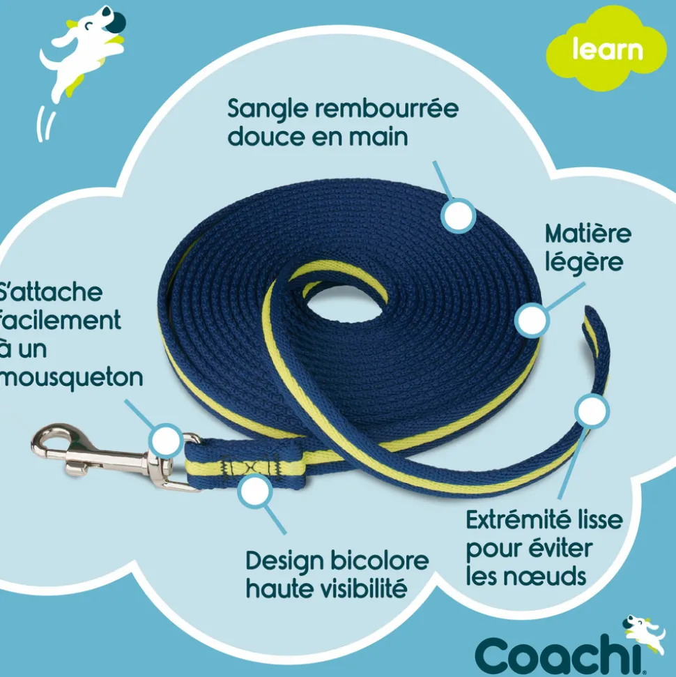 Longe coachi bleue marine et citron : 5 m