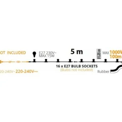 LOTTI - Guirlande guinguette câble blanc 5m 16 douilles e27 connectable 230v luxa professionnelle lotti