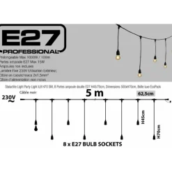 LOTTI - Guirlande guinguette stalactite 5m hauteur 70cm 8 douilles e27 cable blanc luxa 230v ip44 lotti