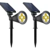 LUMI JARDIN - Lot de 2 projecteurs solaires a led spiky - - 200 lumens - blanc chaud - etanche - 34 cm
