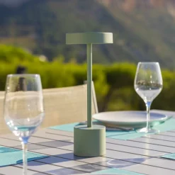 LUMISKY - Lampe de table sans fil touch led roby vert olive aluminium h30cm