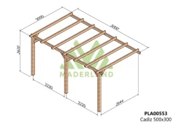 MADERLAND - Pergola en bois adossée - modèle cádiz - 500 x 300 cm