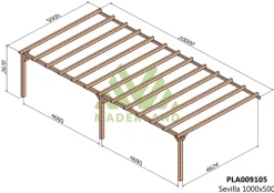 MADERLAND - Pergola en bois adossée - modèle sevilla - 1000 x 500 cm