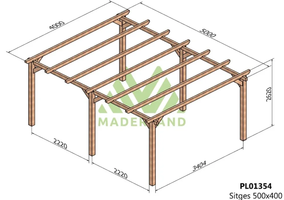 MADERLAND - Pergola en bois autoportante - modèle sitges - 500 x 400 cm
