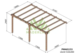 MADERLAND - Pergola en bois adossée - modèle lloret - 510 x 300 cm