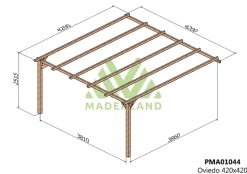 MADERLAND - Pergola en bois adossée - modèle oviedo - 420 x 420 cm