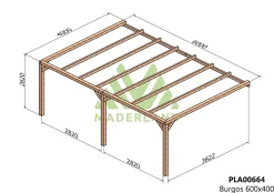 MADERLAND - Pergola en bois adossée - modèle burgos - 600 x 400 cm