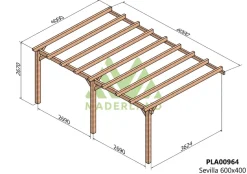 MADERLAND - Pergola en bois adossée - modèle sevilla - 600 x 400 cm
