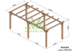 MADERLAND - Pergola en bois autoportante - modèle sitges - 600 x 300 cm