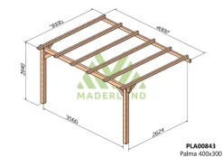 MADERLAND - Pergola en bois adossée - modèle palma - 400 x 300 cm
