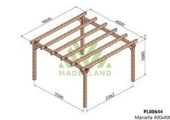 MADERLAND - Pergola en bois autoportante - modèle marsella - 400 x 400 cm