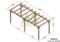 MADERLAND - Pergola en bois autoportante - modèle valencia - 700 x 300 cm