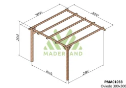 MADERLAND - Pergola en bois adossée - modèle oviedo - 300 x 300 cm