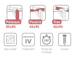 MADERLAND - Pergola en bois toulouse avec toit semi-ouvert 300 x 300 cm