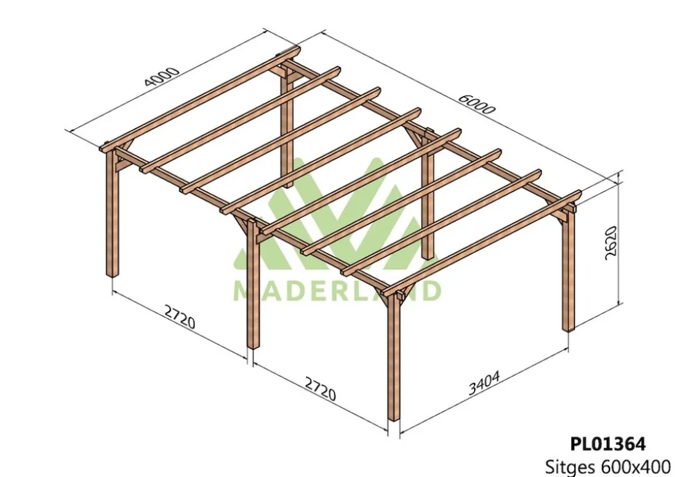 MADERLAND - Pergola en bois autoportante - modèle sitges - 600 x 400 cm