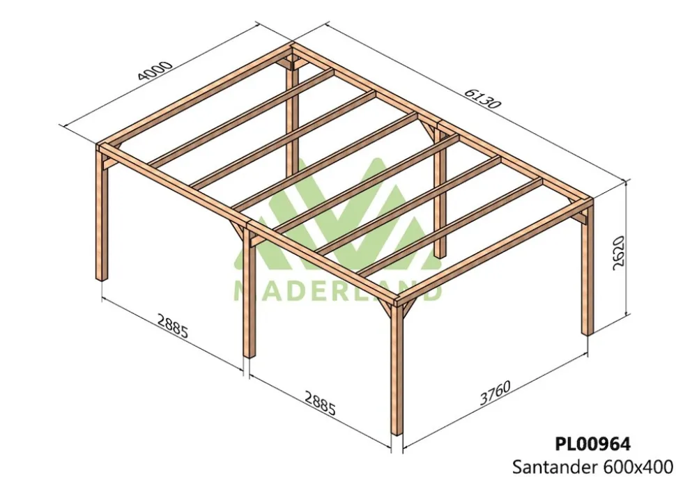MADERLAND - Pergola en bois autoportante - modèle santander - 600 x 400 cm