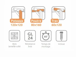 MADERLAND - Pergola en bois autoportante - modèle valencia - 300 x 300 cm