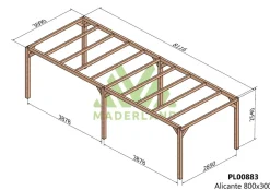 MADERLAND - Pergola en bois autoportante - modèle alicante - 800 x 300 cm