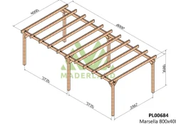 MADERLAND - Pergola en bois autoportante - modèle marsella - 800 x 400 cm