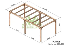 MADERLAND - Pergola en bois autoportante - modèle santander - 600 x 300 cm