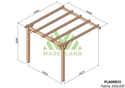 MADERLAND - Pergola en bois adossée - modèle palma - 300 x 300 cm