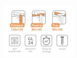 MADERLAND - Pergola en bois lamellé-collé marseille 600 x 500 cm