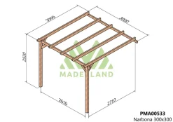 MADERLAND - Pergola en bois adossée - modèle narbonne - 300 x 300 cm