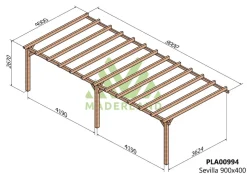 MADERLAND - Pergola en bois adossée - modèle sevilla - 900 x 400 cm