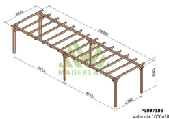 MADERLAND - Pergola en bois autoportante - modèle valencia - 1000 x 300 cm