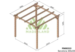 MADERLAND - Pergola en bois autoportante - modèle barcelona - 300 x 300 cm