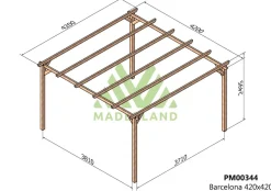 MADERLAND - Pergola en bois autoportante - modèle barcelona - 420 x 420 cm