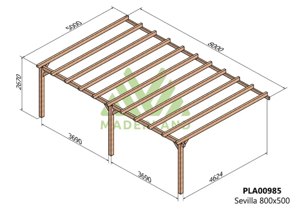 MADERLAND - Pergola en bois adossée - modèle sevilla - 800 x 500 cm