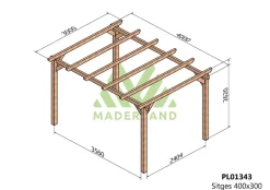 MADERLAND - Pergola en bois autoportante - modèle sitges - 400 x 300 cm