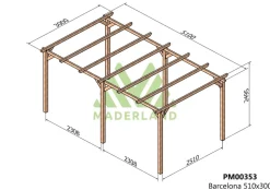 MADERLAND - Pergola en bois autoportante - modèle barcelona - 510 x 300 cm