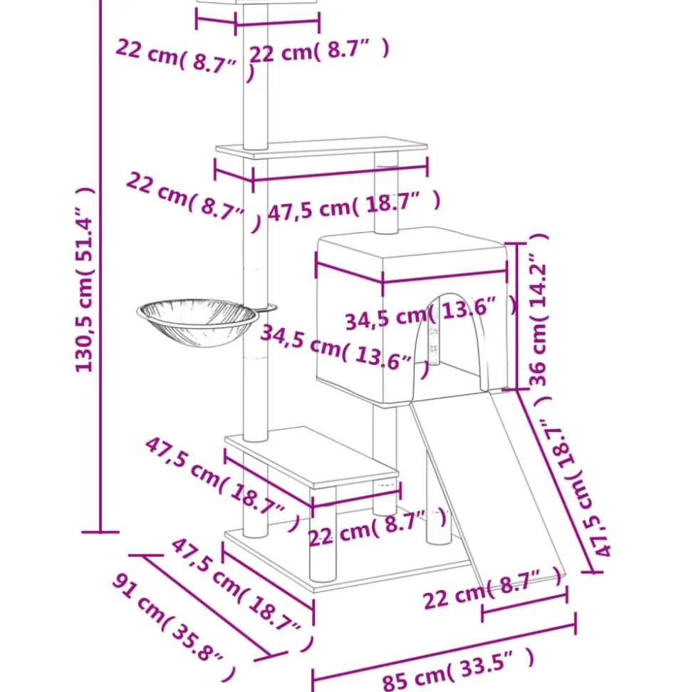 MAISON EXCLUSIVE - Arbre à chat avec griffoirs en sisal crème 130,5 cm