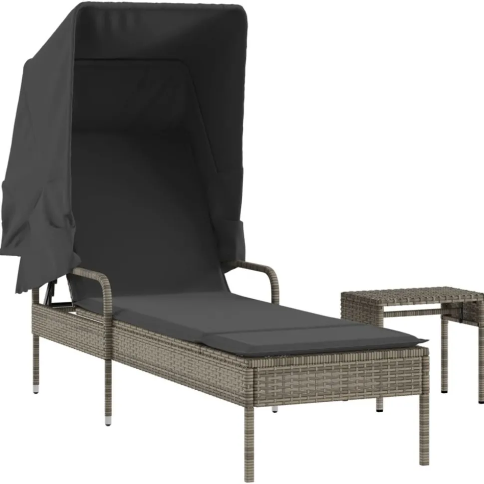 MAISON EXCLUSIVE - Chaise longue avec auvent et table gris résine tressée