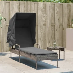 MAISON EXCLUSIVE - Chaise longue avec auvent et table gris résine tressée