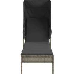 MAISON EXCLUSIVE - Chaise longue avec auvent et table gris résine tressée