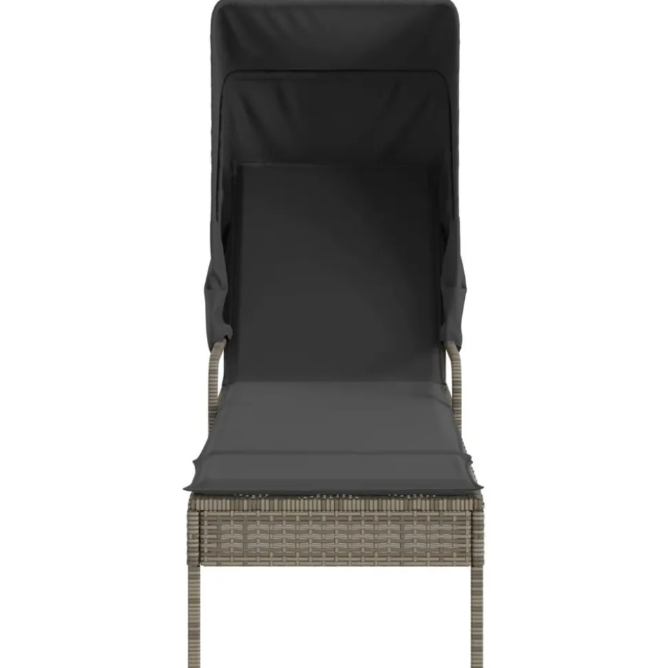 MAISON EXCLUSIVE - Chaise longue avec auvent et table gris résine tressée