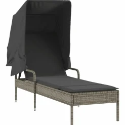MAISON EXCLUSIVE - Chaise longue avec auvent et table gris résine tressée