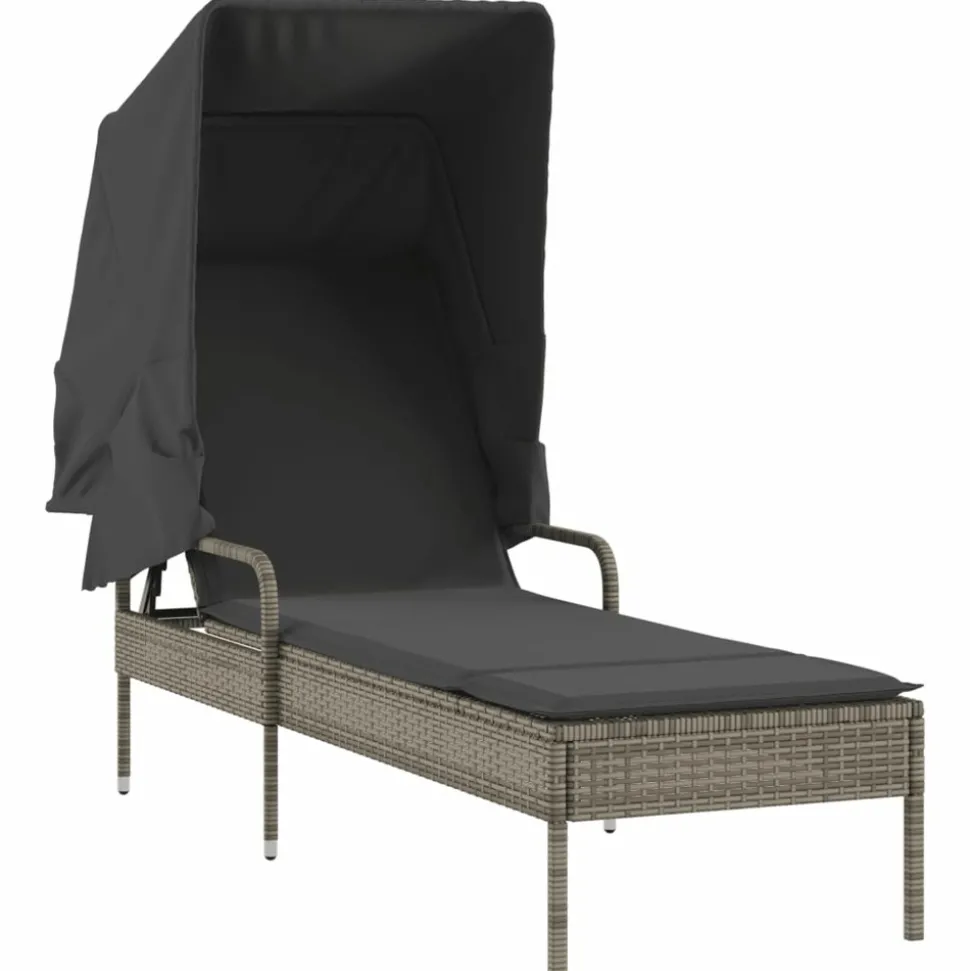 MAISON EXCLUSIVE - Chaise longue avec auvent et table gris résine tressée