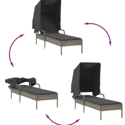 MAISON EXCLUSIVE - Chaise longue avec auvent et table gris résine tressée