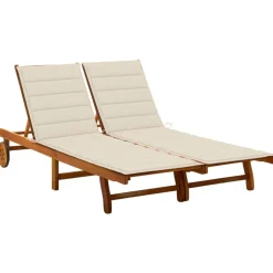 MAISON EXCLUSIVE - Chaise longue de jardin 2 places avec coussins acacia solide